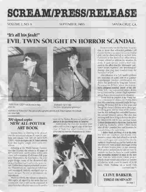 Scream/Press/Release, Vol 1 No 4, September 1985