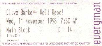 Ticket for Well Read!, 11 November 1998